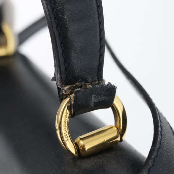 Salvatore Ferragamo Vala Hand Bag Leather 2way Navy Gold Auth 169747