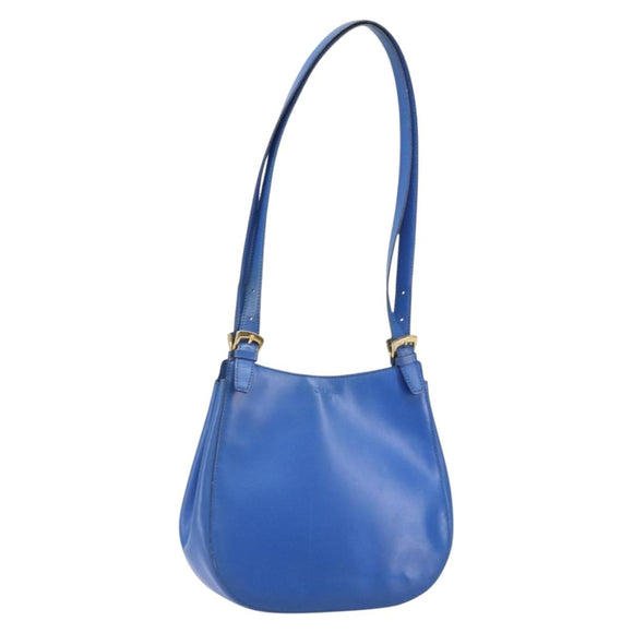 CELINE Shoulder Bag Leather Blue Gold Auth 169748