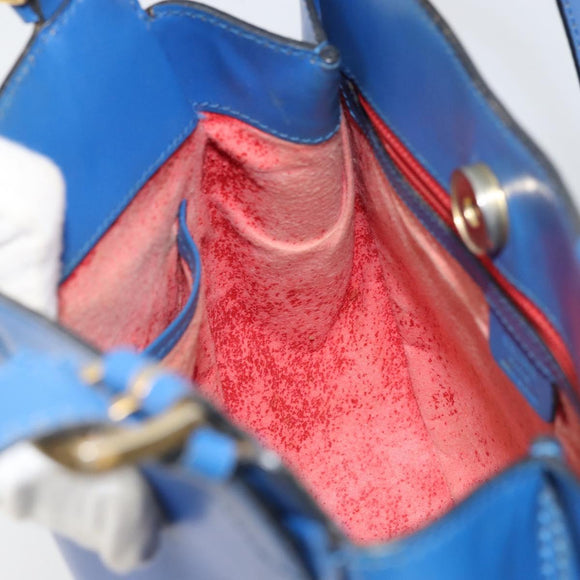 CELINE Shoulder Bag Leather Blue Gold Auth 169748