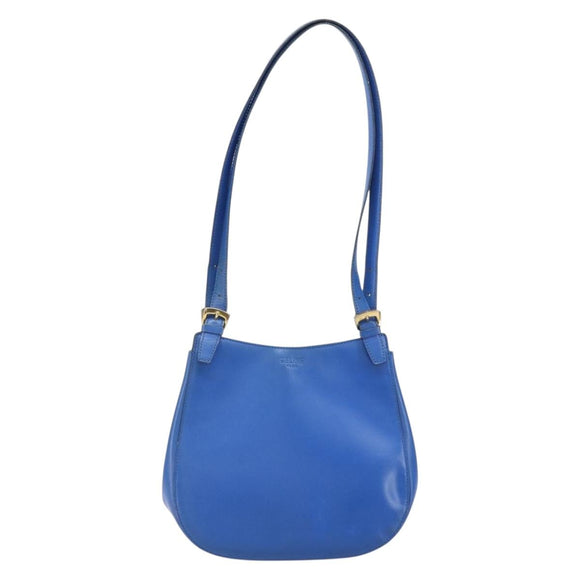 CELINE Shoulder Bag Leather Blue Gold Auth 169748