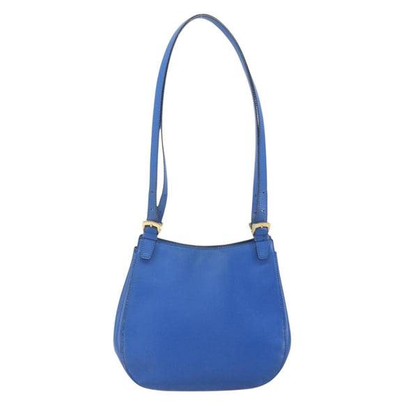 CELINE Shoulder Bag Leather Blue Gold Auth 169748