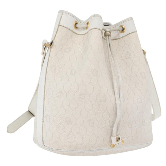 Christian Dior Honeycomb Canvas Shoulder Bag PVC White Gold Auth 169749