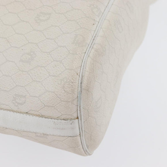 Christian Dior Honeycomb Canvas Shoulder Bag PVC White Gold Auth 169749