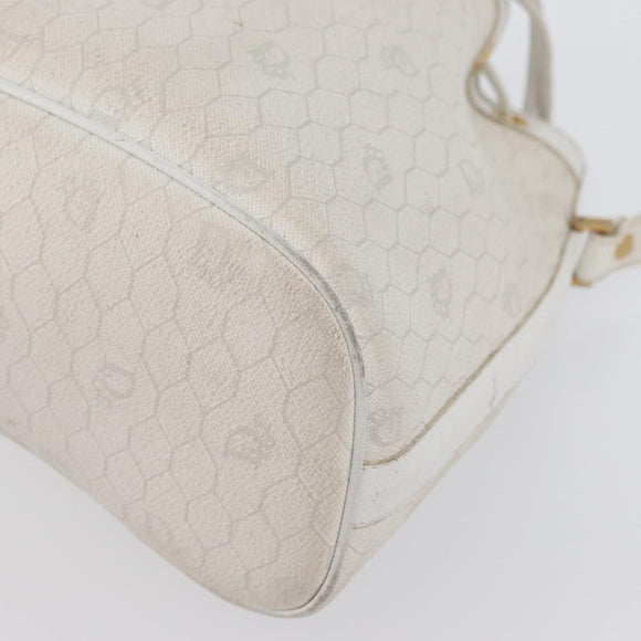 Christian Dior Honeycomb Canvas Shoulder Bag PVC White Gold Auth 169749