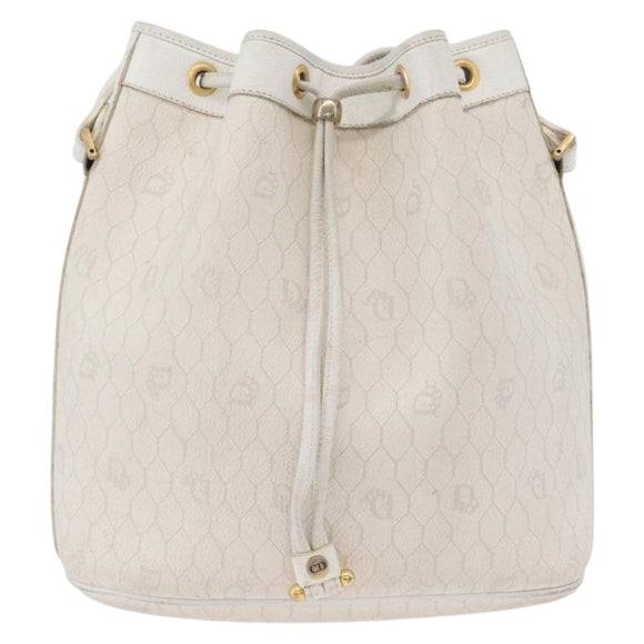 Christian Dior Honeycomb Canvas Shoulder Bag PVC White Gold Auth 169749