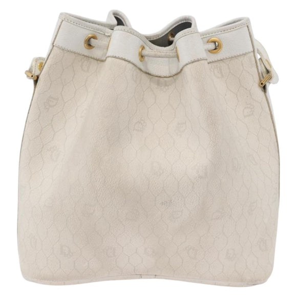 Christian Dior Honeycomb Canvas Shoulder Bag PVC White Gold Auth 169749