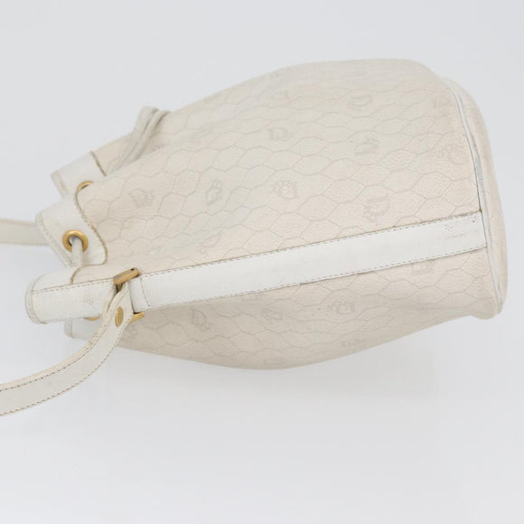 Christian Dior Honeycomb Canvas Shoulder Bag PVC White Gold Auth 169749