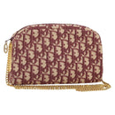 Christian Dior Trotter Canvas Chain Shoulder Bag Red Gold Auth 169751V-1