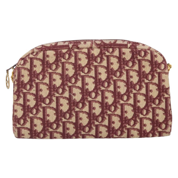 Christian Dior Trotter Canvas Chain Shoulder Bag Red Gold Auth 169751V