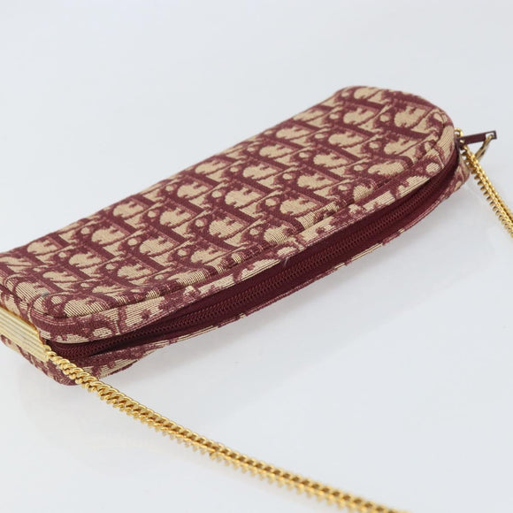 Christian Dior Trotter Canvas Chain Shoulder Bag Red Gold Auth 169751V