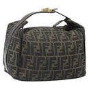 FENDI Zucca Canvas Vanity Hand Bag Black Brown Auth 169752-1