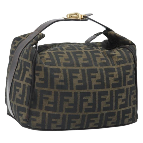 FENDI Zucca Canvas Vanity Hand Bag Black Brown Auth 169752