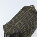 FENDI Zucca Canvas Vanity Hand Bag Black Brown Auth 169752-14