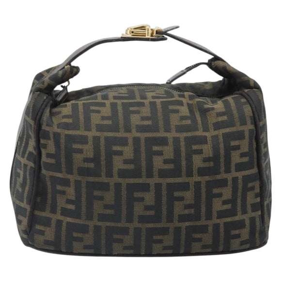 FENDI Zucca Canvas Vanity Hand Bag Black Brown Auth 169752