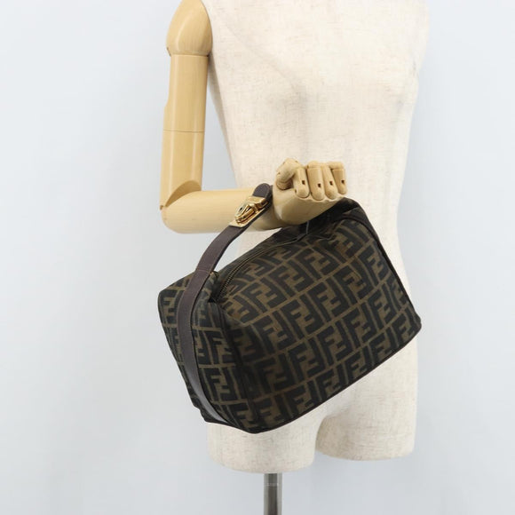 FENDI Zucca Canvas Vanity Hand Bag Black Brown Auth 169752