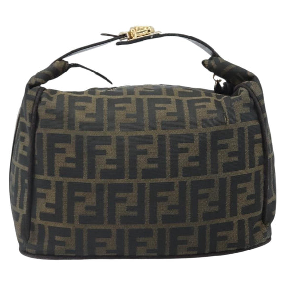 FENDI Zucca Canvas Vanity Hand Bag Black Brown Auth 169752