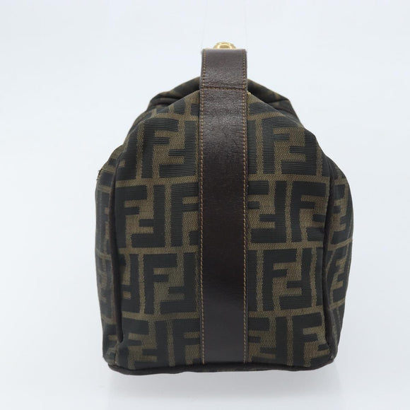 FENDI Zucca Canvas Vanity Hand Bag Black Brown Auth 169752