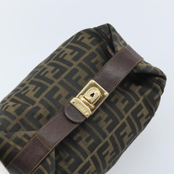 FENDI Zucca Canvas Vanity Hand Bag Black Brown Auth 169752