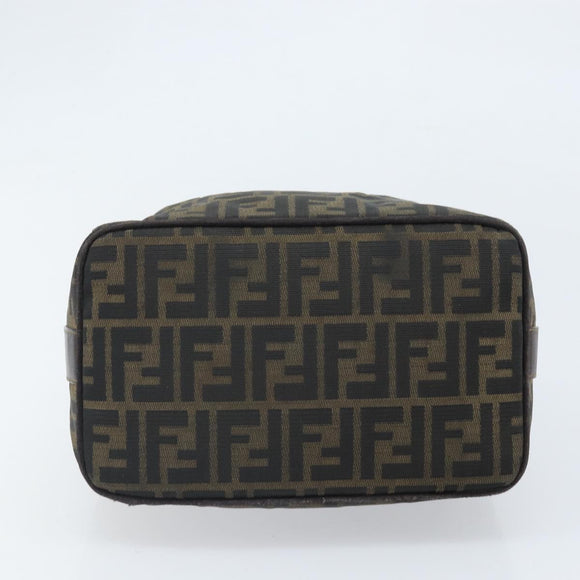 FENDI Zucca Canvas Vanity Hand Bag Black Brown Auth 169752