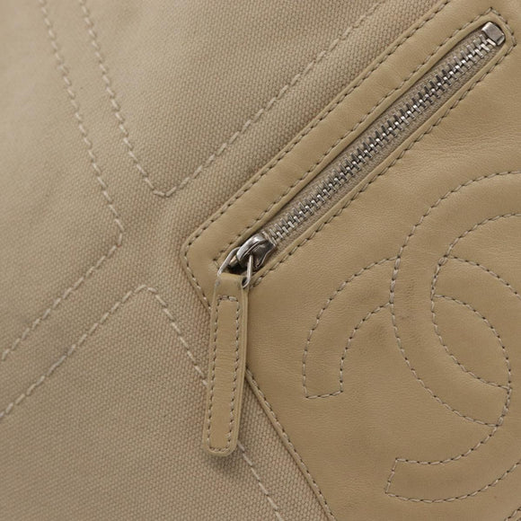 CHANEL Tote Bag No5 Canvas Beige Silver CC Auth 169753