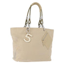 CHANEL Tote Bag No5 Canvas Beige Silver CC Auth 169753-1