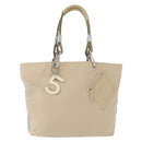CHANEL Tote Bag No5 Canvas Beige Silver CC Auth 169753-2