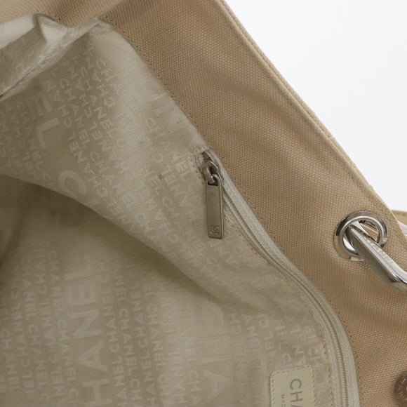 CHANEL Tote Bag No5 Canvas Beige Silver CC Auth 169753