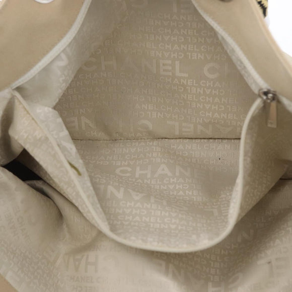 CHANEL Tote Bag No5 Canvas Beige Silver CC Auth 169753