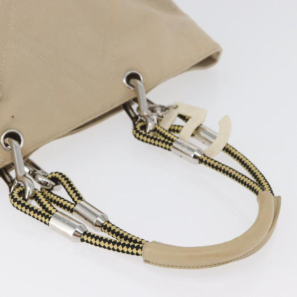 CHANEL Tote Bag No5 Canvas Beige Silver CC Auth 169753