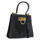 Salvatore Ferragamo Gancini Hand Bag Leather 2way Navy Gold Auth 169755-1