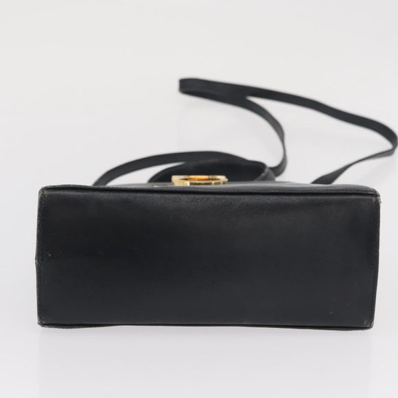 Salvatore Ferragamo Gancini Hand Bag Leather 2way Navy Gold Auth 169755