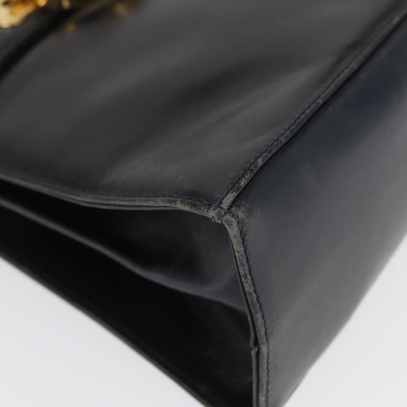 Salvatore Ferragamo Gancini Hand Bag Leather 2way Navy Gold Auth 169755