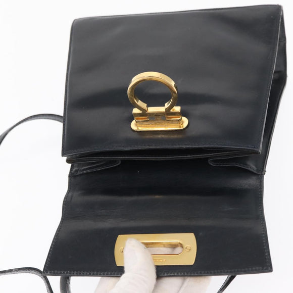 Salvatore Ferragamo Gancini Hand Bag Leather 2way Navy Gold Auth 169755