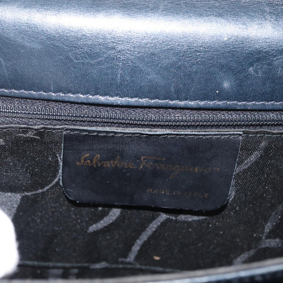 Salvatore Ferragamo Gancini Hand Bag Leather 2way Navy Gold Auth 169755