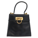 Salvatore Ferragamo Gancini Hand Bag Leather 2way Navy Gold Auth 169755-2