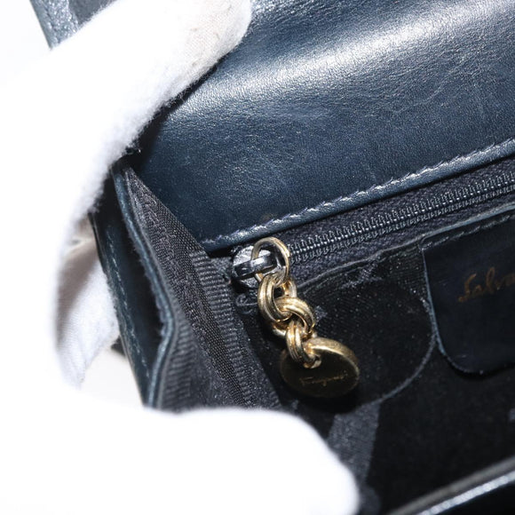 Salvatore Ferragamo Gancini Hand Bag Leather 2way Navy Gold Auth 169755