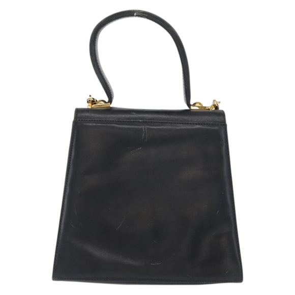 Salvatore Ferragamo Gancini Hand Bag Leather 2way Navy Gold Auth 169755
