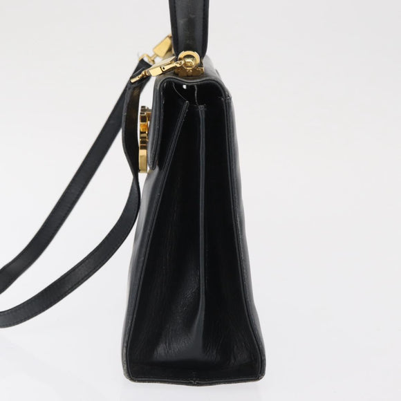 Salvatore Ferragamo Gancini Hand Bag Leather 2way Navy Gold Auth 169755
