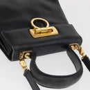 Salvatore Ferragamo Gancini Hand Bag Leather 2way Navy Gold Auth 169755-6