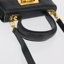 Salvatore Ferragamo Gancini Hand Bag Leather 2way Navy Gold Auth 169755-7