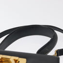 Salvatore Ferragamo Gancini Hand Bag Leather 2way Navy Gold Auth 169755-8