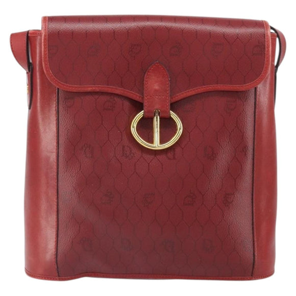 Christian Dior Honeycomb Canvas Shoulder Bag PVC Red Gold Auth 169756