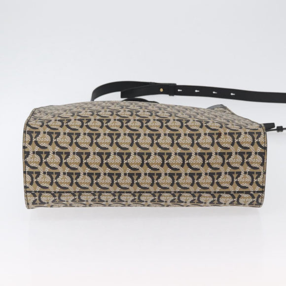 Salvatore Ferragamo Gancini Hand Bag PVC 2way Beige Gold Auth 169765