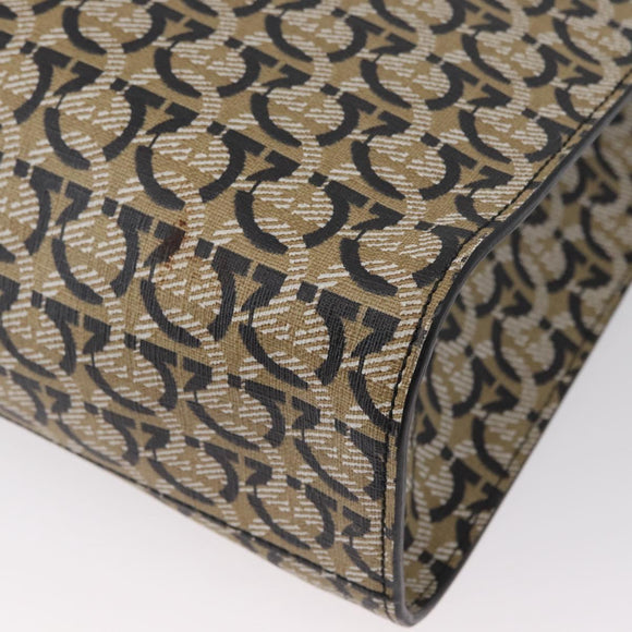 Salvatore Ferragamo Gancini Hand Bag PVC 2way Beige Gold Auth 169765