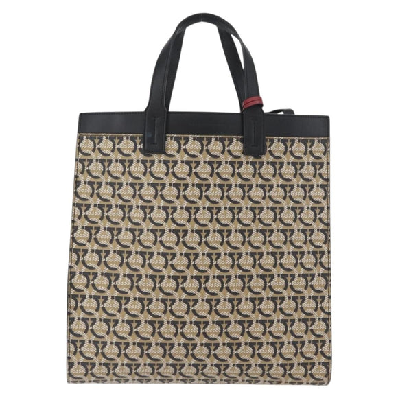 Salvatore Ferragamo Gancini Hand Bag PVC 2way Beige Gold Auth 169765