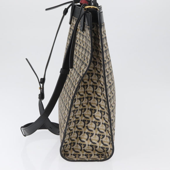 Salvatore Ferragamo Gancini Hand Bag PVC 2way Beige Gold Auth 169765