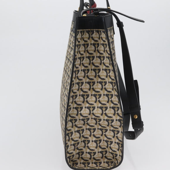 Salvatore Ferragamo Gancini Hand Bag PVC 2way Beige Gold Auth 169765