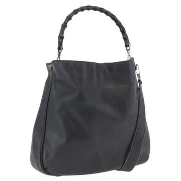 GUCCI Bamboo Shoulder Bag Leather 2way Black 001 1577 3754 Auth 169771
