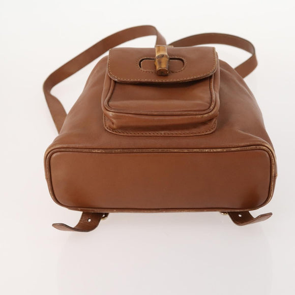 GUCCI Bamboo Backpack Leather Brown Gold Auth 169775
