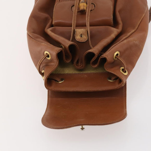 GUCCI Bamboo Backpack Leather Brown Gold Auth 169775